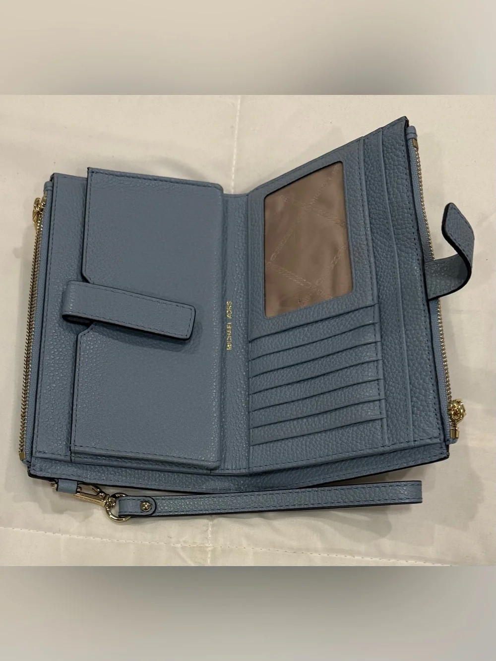 Michael Kors Adele Double Zip Leather Wristlet Wallet - Denim Blue